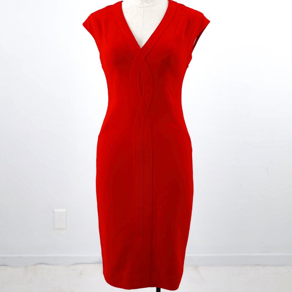 Runway Rachel Roy Y2K RTW Red Dress S Midi Work Christmas Holiday Party Sheath